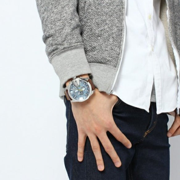 Diesel DZ4281 Mega Chief Chronograph Men's Watch – Blue Dial & Brown Leather Strap