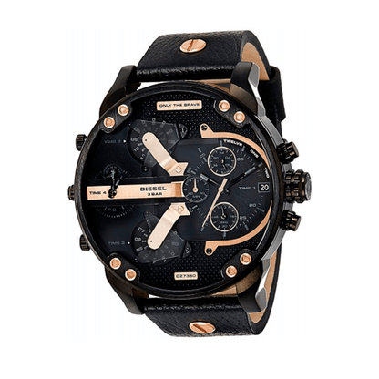 Diesel DZ7350 Mr. Daddy 2.0 Chronograph Men's Watch – Black Dial & Black Leather Strap