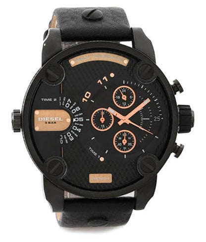 Diesel DZ7291 Little Daddy Chronograph Men's Watch – Black Dial & Black Leather Strap