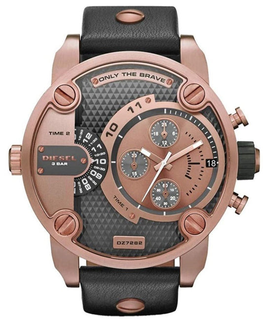 Diesel DZ7282 Little Daddy Men's Watch – Black & Gold Dial & Black Leather Strap