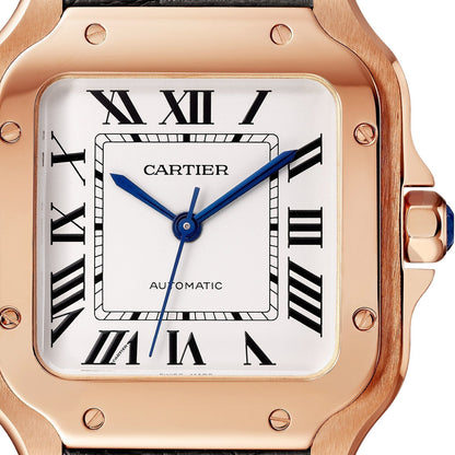 Santos de Cartier Medium Model | 35mm, 18K Rose Gold, Alligator Leather, Silver Dial