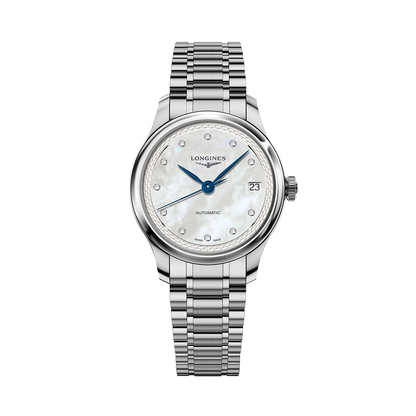 longines Master 34mm - White, Mother-of-Pearl, Diamond-Set on Bracelet
