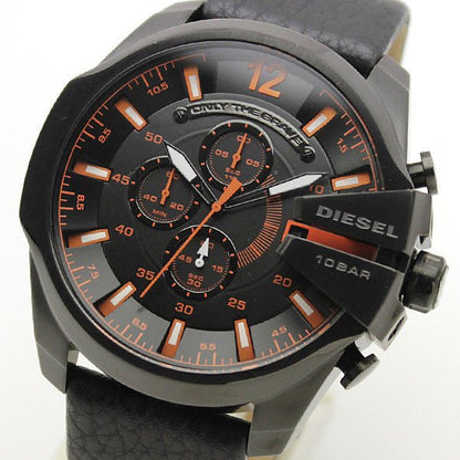 Diesel DZ4291 Mega Chief Chronograph Men's Watch – Black Dial & Black Leather Strap