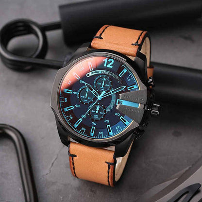 Diesel DZ4476 Mega Chief Chronograph Men's Watch – Black Dial & Brown Leather Strap