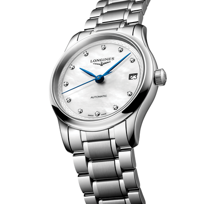 longines Master 34mm - White, Mother-of-Pearl, Diamond-Set on Bracelet