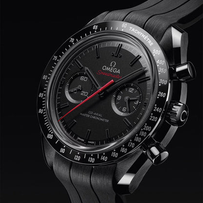 OMEGA Speedmaster Dark Side of the Moon Black Ceramic 44.25mm - Full Black w/ Red Seconds Hand on Rubber Strap