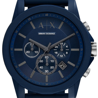 Armani Exchange Outerbanks AX7128 Men's Chronograph Watch – Blue Dial with Blue Silicone Strap