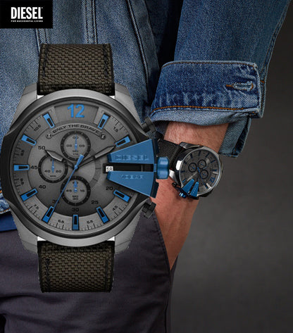 Diesel DZ4500 Mega Chief Chronograph Men's Watch – Black Dial & Black Nylon Strap