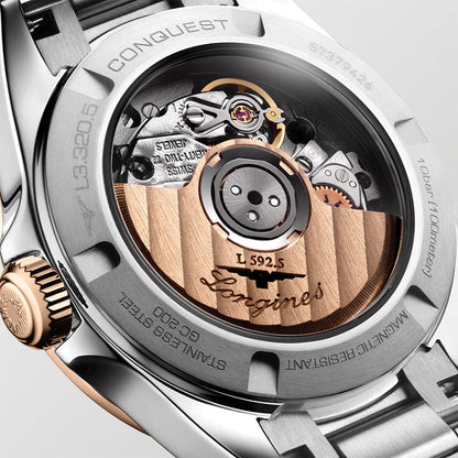 longines Conquest 30mm - Silver w/ Pink Gold Bezel on Bracelet