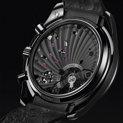 OMEGA Speedmaster Dark Side of the Moon Black Ceramic 44.25mm - Full Black w/ Red Seconds Hand on Rubber Strap