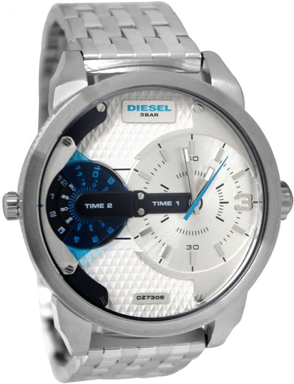 Diesel DZ7305 Mini Daddy Dual Time Men's Watch – Silver Dial & Stainless Steel Strap
