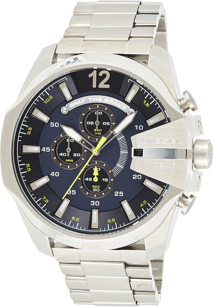 Diesel DZ4465 Mega Chief Chronograph Men's Watch – Blue Dial & Silver Stainless Steel Strap