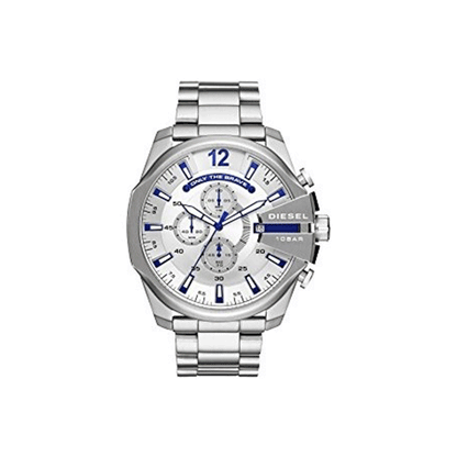 Diesel DZ4477 Mega Chief Chronograph Men's Watch – White Dial & Silver Stainless Steel Strap