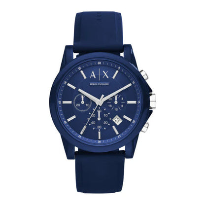 Men's Armani Exchange Outerbanks Chronograph Watch AX1327 – Blue Dial with Blue Silicone Strap