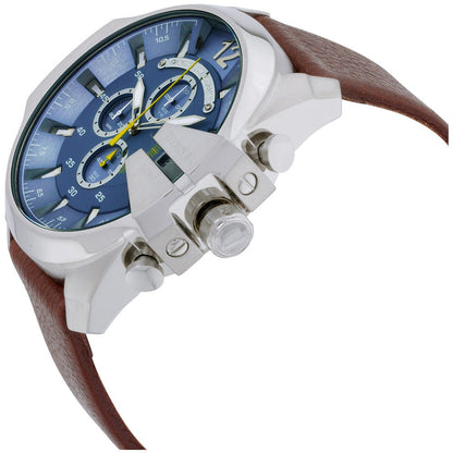 Diesel DZ4281 Mega Chief Chronograph Men's Watch – Blue Dial & Brown Leather Strap