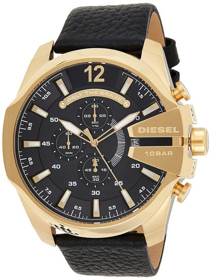 Diesel DZ4344 Mega Chief Chronograph Men's Watch – Black Dial & Black Leather Strap