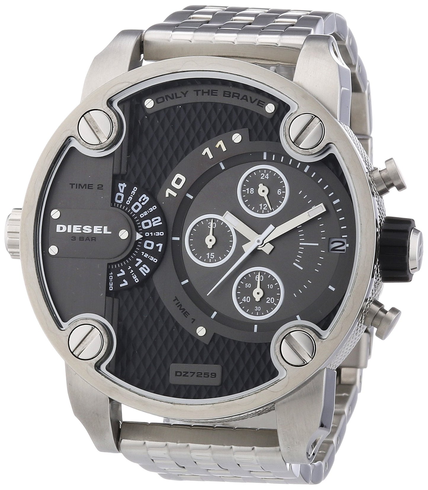 Diesel DZ7259 Little Daddy Chronograph Men's Watch – Black Dial & Silver Stainless Steel Strap