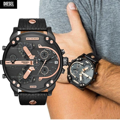 Diesel DZ7350 Mr. Daddy 2.0 Chronograph Men's Watch – Black Dial & Black Leather Strap