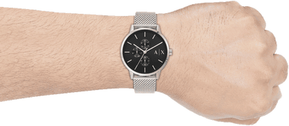 Armani Exchange Cayde AX2714 Men's Chronograph – Black Dial with Silver Mesh Stainless Steel Strap