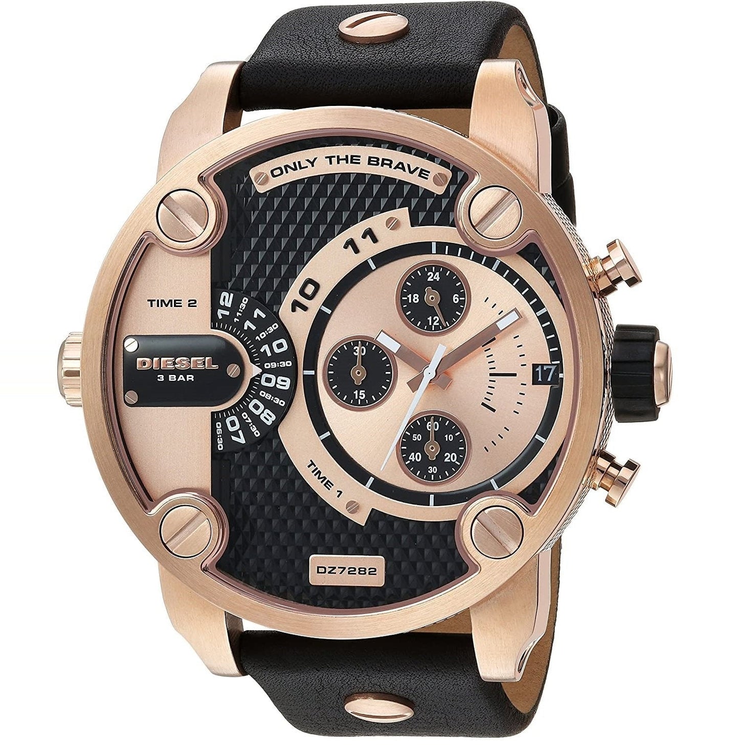 Diesel DZ7282 Little Daddy Men's Watch – Black & Gold Dial & Black Leather Strap