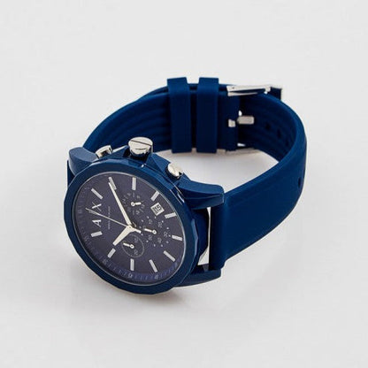 Men's Armani Exchange Outerbanks Chronograph Watch AX1327 – Blue Dial with Blue Silicone Strap