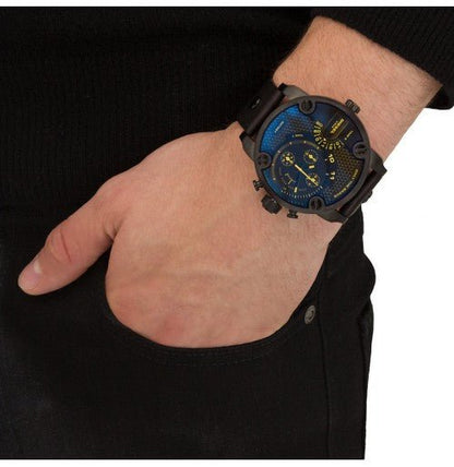 Diesel DZ7257 Little Daddy Chronograph Men's Watch – Blue Dial & Black Leather StrapDiesel DZ7257 Little Daddy Chronograph Men's Watch – Blue Dial & Black Leather Strap