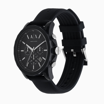 Armani Exchange Outerbanks AX1326 Men's Chronograph Watch – Black Dial with Black Silicone Strap
