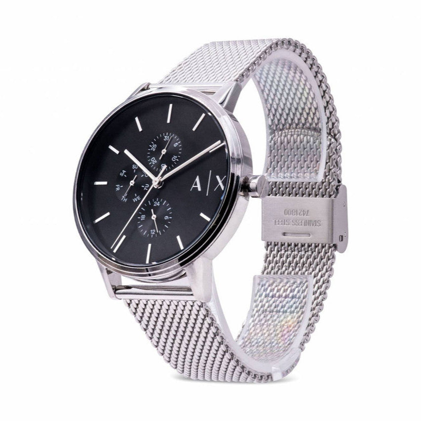 Armani Exchange Cayde AX2714 Men's Chronograph – Black Dial with Silver Mesh Stainless Steel Strap