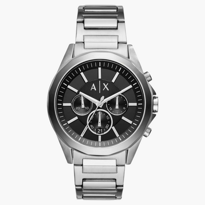 Armani Exchange Drexler AX2600 Men's Chronograph Watch – Black Dial with Silver Stainless Steel Strap
