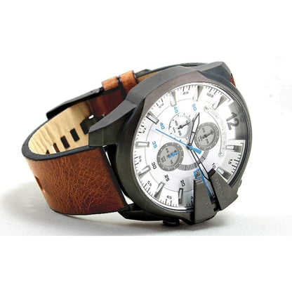 Diesel DZ4280 Mega Chief Chronograph Men's Watch – White Dial & Brown Leather Strap