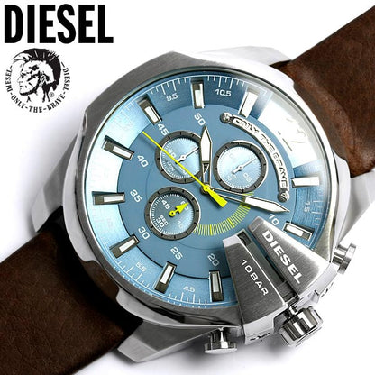 Diesel DZ4281 Mega Chief Chronograph Men's Watch – Blue Dial & Brown Leather Strap