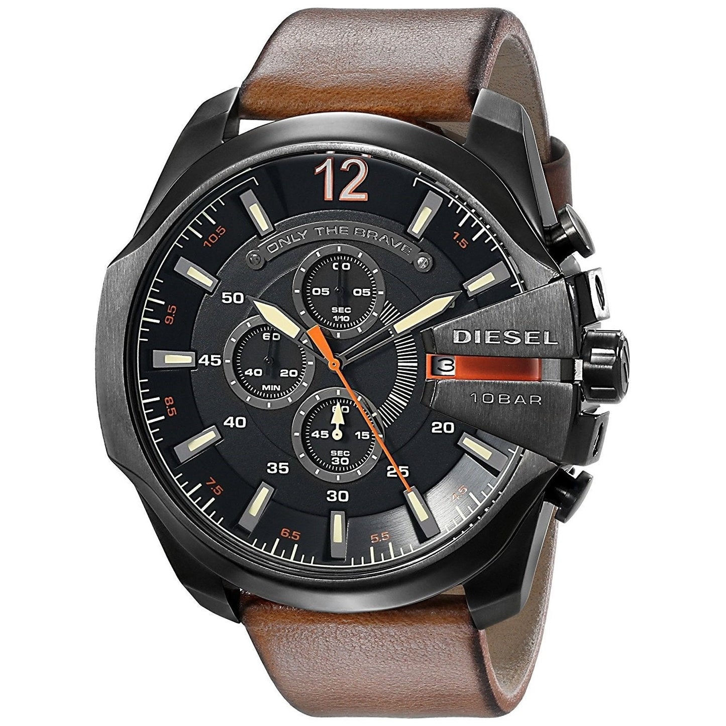 Diesel DZ4343 Mega Chief Chronograph Men's Watch – Black Dial & Brown Leather Strap