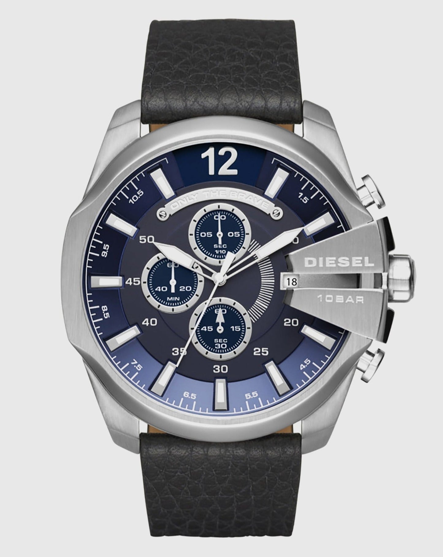 Diesel DZ4423 Mega Chief Chronograph Men's Watch – Blue Dial & Black Leather Strap