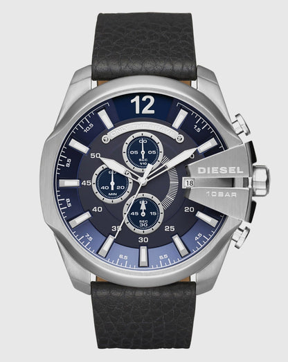 Diesel DZ4423 Mega Chief Chronograph Men's Watch – Blue Dial & Black Leather Strap