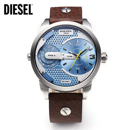 Diesel DZ7321 Mini Daddy Chronograph Men's Watch – Light Blue Dial & Brown Leather Strap