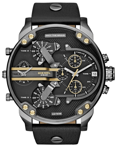 Diesel DZ7348 Mr. Daddy 2.0 Chronograph Men's Watch – Black Dial & Black Leather Strap