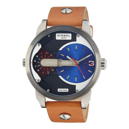 Diesel DZ7308 Mini Daddy Chronograph Men's Watch – Blue & Black Dial & Brown Leather Strap