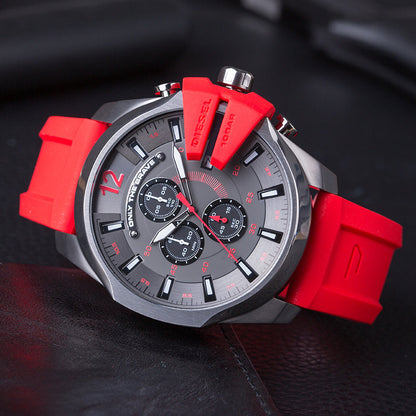 Diesel DZ4427 Mega Chief Chronograph Men's Watch – Black Dial & Red Silicone Strap