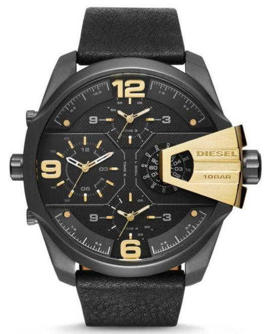 Diesel DZ7377 Uber Chief Two-Hand Men's Watch – Black Dial & Black Leather Strap