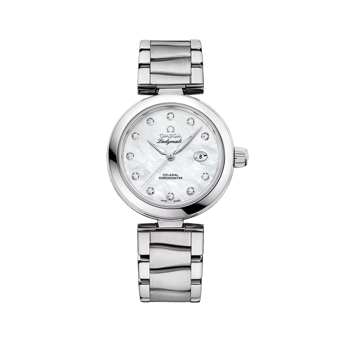 OMEGA De Ville Ladymatic 34mm - White, Mother-of-Pearl w/ Diamonds on Bracelet