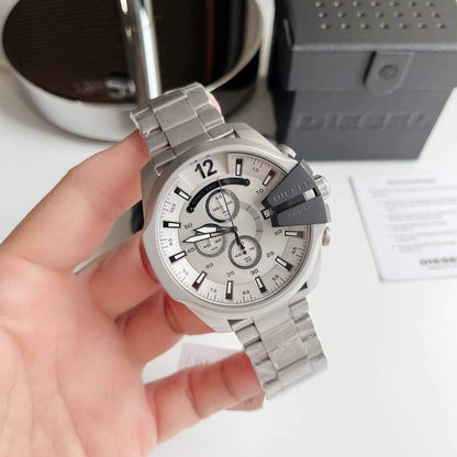Diesel DZ4501 Mega Chief Chronograph Men's Watch – Silver Dial & Silver Stainless Steel Strap
