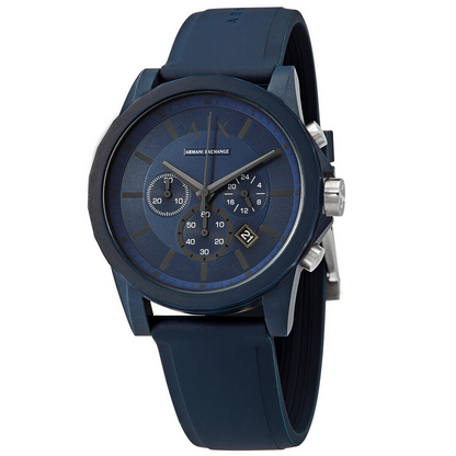 Men's Armani Exchange Outerbanks Chronograph Watch AX1327 – Blue Dial with Blue Silicone Strap