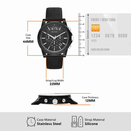 Armani Exchange Outerbanks AX1326 Men's Chronograph Watch – Black Dial with Black Silicone Strap