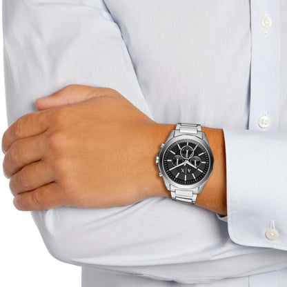 Armani Exchange Drexler AX2600 Men's Chronograph Watch – Black Dial with Silver Stainless Steel Strap