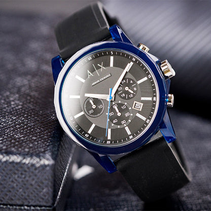 Armani Exchange Outerbanks AX1339 Men's Chronograph Watch – Black Dial with Black Silicone Strap