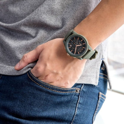 Armani Exchange Outerbanks AX1348 Men's Chronograph Watch – Black Dial with Black Silicone Strap