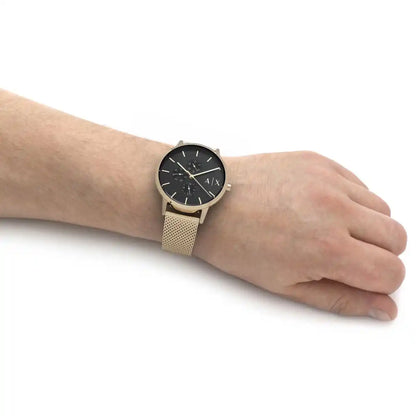 Armani Exchange Cayde AX2715 Men's Chronograph – Black Dial with Gold Mesh Stainless Steel Strap