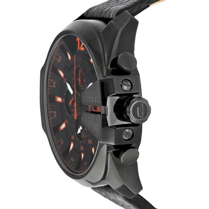 Diesel DZ4291 Mega Chief Chronograph Men's Watch – Black Dial & Black Leather Strap