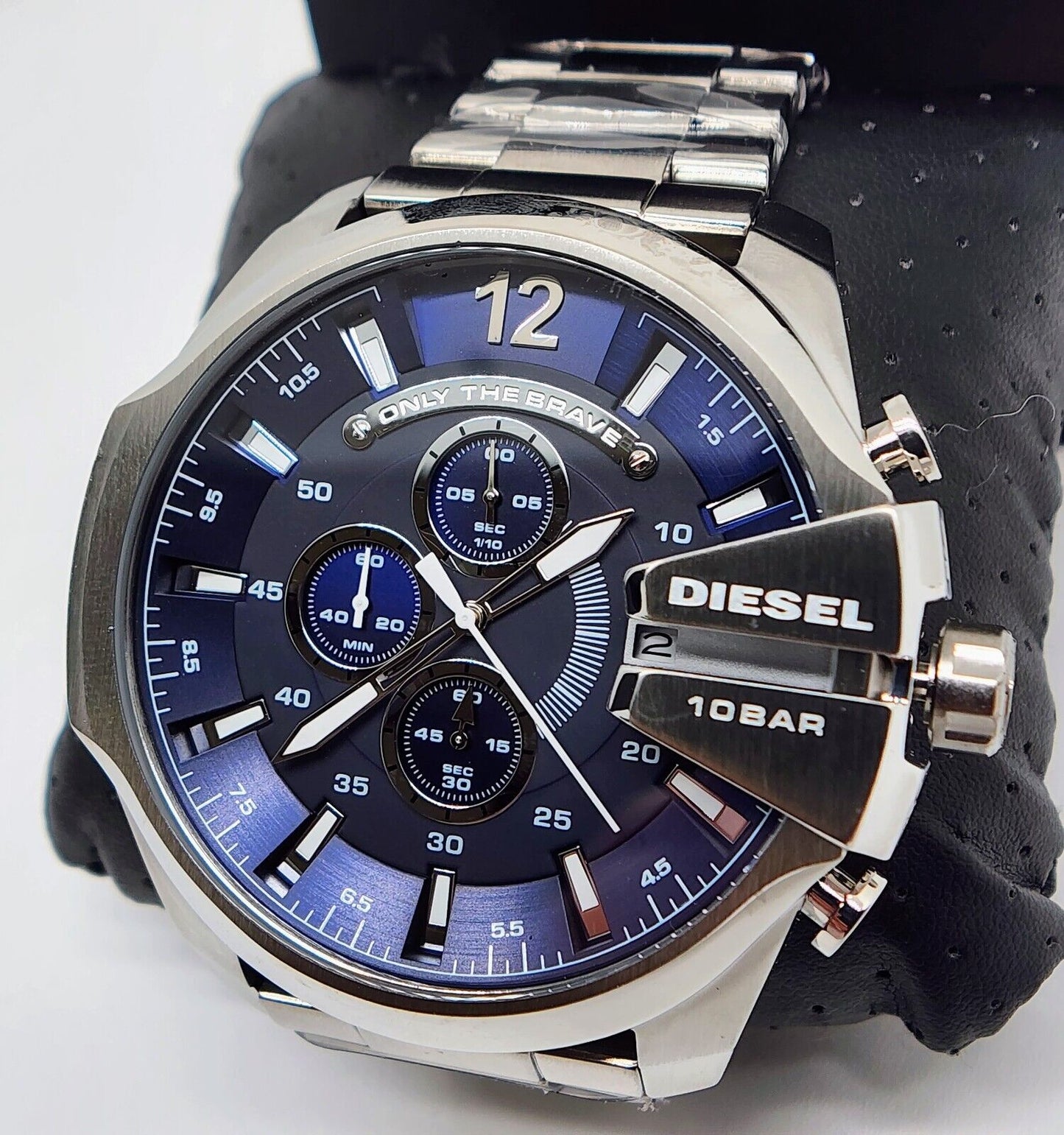 Diesel DZ4417 Mega Chief Chronograph Men's Watch – Blue Dial & Silver Stainless Steel Strap