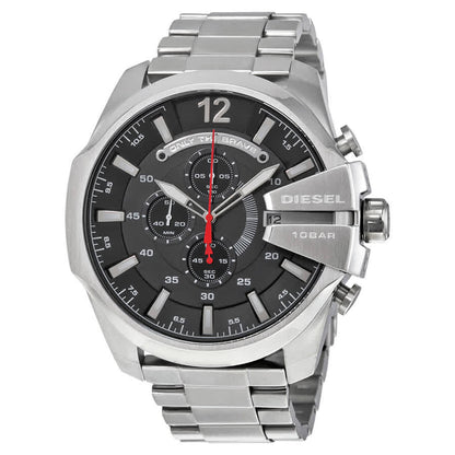 Diesel DZ4308 Mega Chief Chronograph Men's Watch – Black Dial & Silver Stainless Steel Strap